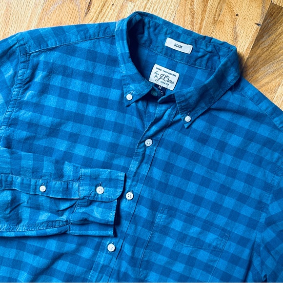 J. Crew Mens M Slim Blue Check Stretch Secret Wash Long Sleeve Button Down Shirt - Picture 1 of 7